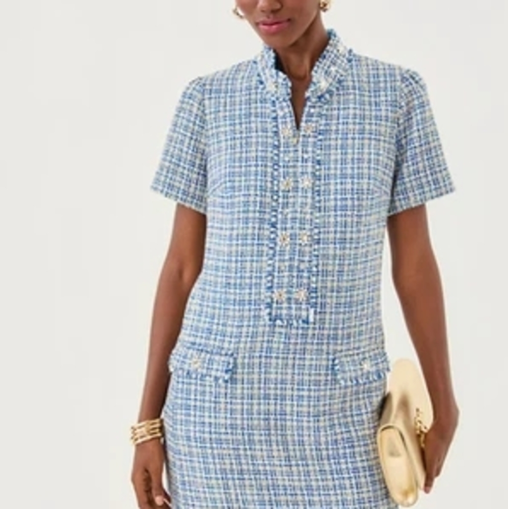 Lilly Pulitzer Teal and Cream Boucle Dress